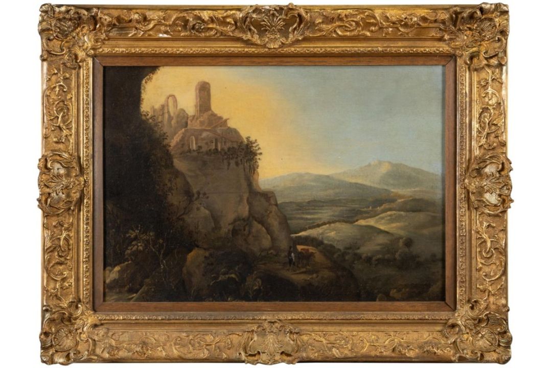 Südliche Landschaft mit Eseltreiber, Bamboccist, 2. H. 17. Jh. - Bild 1 aus 3