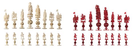 Vollständiger Schachfigurensatz, China, Qing-Dynastie, um 1880