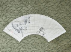 Fan-shaped painting: Herdboy with Buffalo: Japan, 20th century