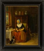 Taanman, Jacob: A Domestic Scene with a Lady and a Dog
