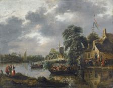 Klaes (Nicolaes) Molenaer "Flusslandschaft mit einer Festgesellschaft" ("Rivierlandschap met fe...