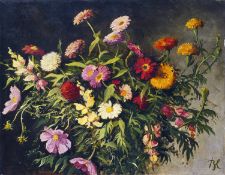 Günther Blechschmidt, Blumenstück mit Zinnien und Zistrosen. Wohl 1920er/1930er Jahre.