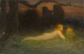 Hermann Hendrich, Liegendes Mädchen mit Königin der Nacht. Wohl 1890er Jahre.