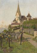 Adolf Fischer-Gurig, Abendstimmung an der Basilika Rankweil auf dem Liebfrauenberg (Vorarlberg)...