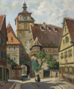 Otto Kubel, Rothenburg ob der Tauber – Weißer Turm (Georgengasse). Wohl um 1940.