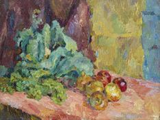 Fritz Schulze "Stilleben mit Kohl, Äpfeln und Zwiebeln". 1929.
