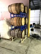 LOT OF 6 wood barrel with 3 barrel racks