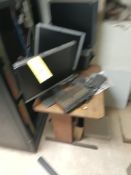 Misc computer contents, wood desk, metal cabinet with contents