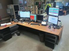 L shape desk with contents
