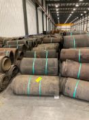 LOT OF approx 55 rollers radon length belt, 3/4 in & 5/8 in thk, radon width 41-3/8,40-1/2 in wide