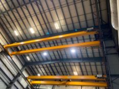 LOT OF 2- Kone overhead crane with wireless remote and electrical control panel, 10000 kg capacity,