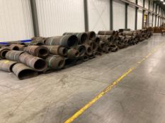 LOT OF approx 73 rollers radon length belt, 3/4 in & 3/8 in thk, radon width 41-3/8, 37 in , 39 in w