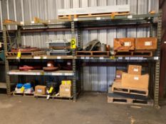 LOT OF pallet rack includes contents not includes tagged items 15 ft w x 30 in d x 8 ft hgt, header