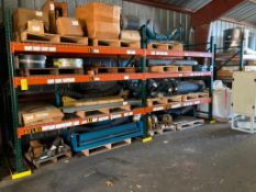 LOT OF pallet rack, conveyor roller, belt , bearings, expansion joints, steel stop back, misc CLICK