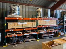 LOT OF pallet rack, sprocket, chain link, rubber conveyor belt, misc. CLICK HERE FOR EXHIBIT LISTING