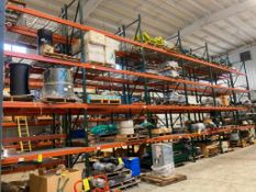 LOT OF pallet rack includes contents not included tagged parts, conveyor belt, roller supports, spro