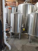 Polished stainless steel jacketed Brite tank, Estimated 20 BBL, approx 4' diameter x 7' Tall, Loadin