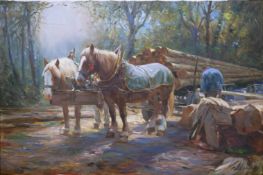 Hans NICKEL (1916 - 1987). "Langholzfuhrwerk".