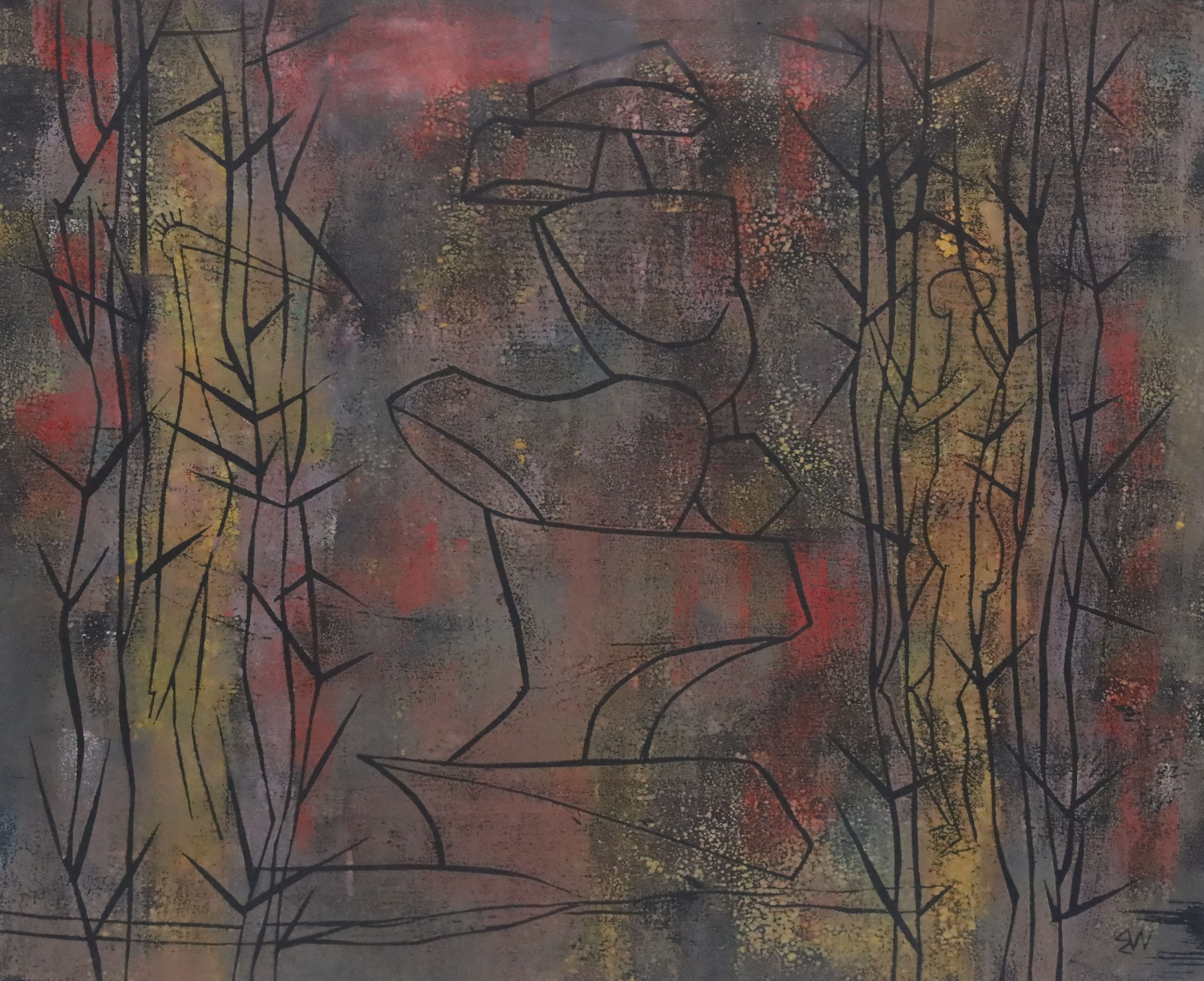 Walter Whall BATTISS (1906 - 1982). "Figure & Bird enclosed in thorns". 1952.