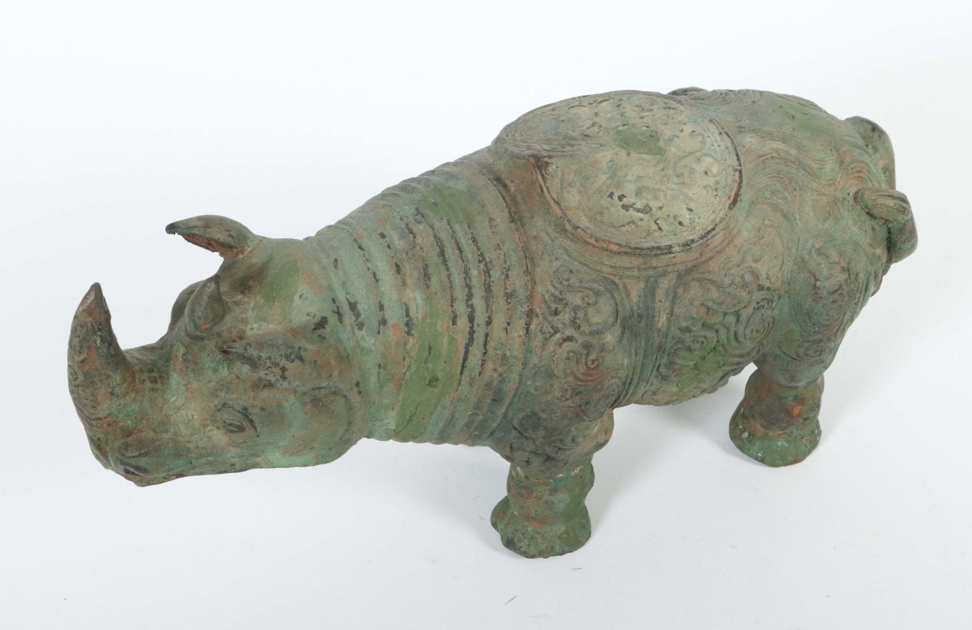 Nashorn China, 18./19. Jh., Bronze, - Bild 2 aus 3