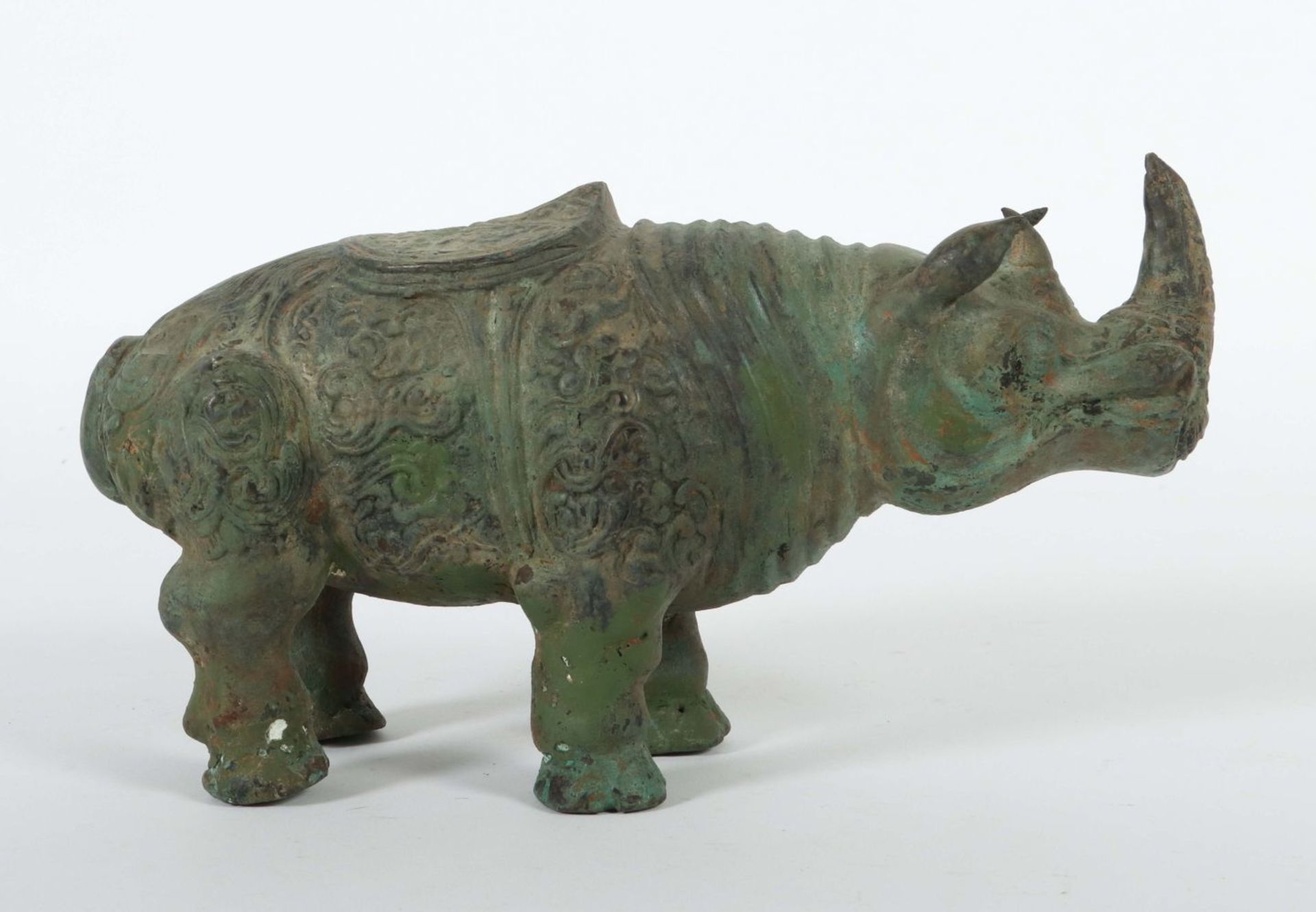Nashorn China, 18./19. Jh., Bronze, - Bild 3 aus 3