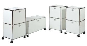 Vier USM Haller-Rollcontainer Schweiz,