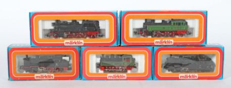 5 Dampfloks Märklin, Spur H0, 3087,