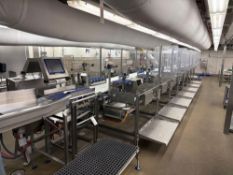 Marel Streamline 14 Station Primal Trimming Table w/ Cleated Incline Conveyor