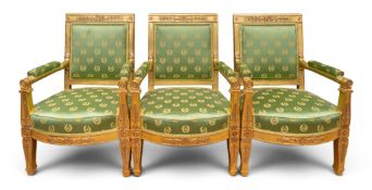 Three Empire chairs made by Jacob-Desmalter in 1816 for the Grand Salon of the Duchesse de Sarrant i
