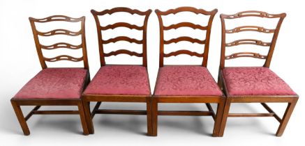 19th century, A harlequin set of four ladderback dining chairs