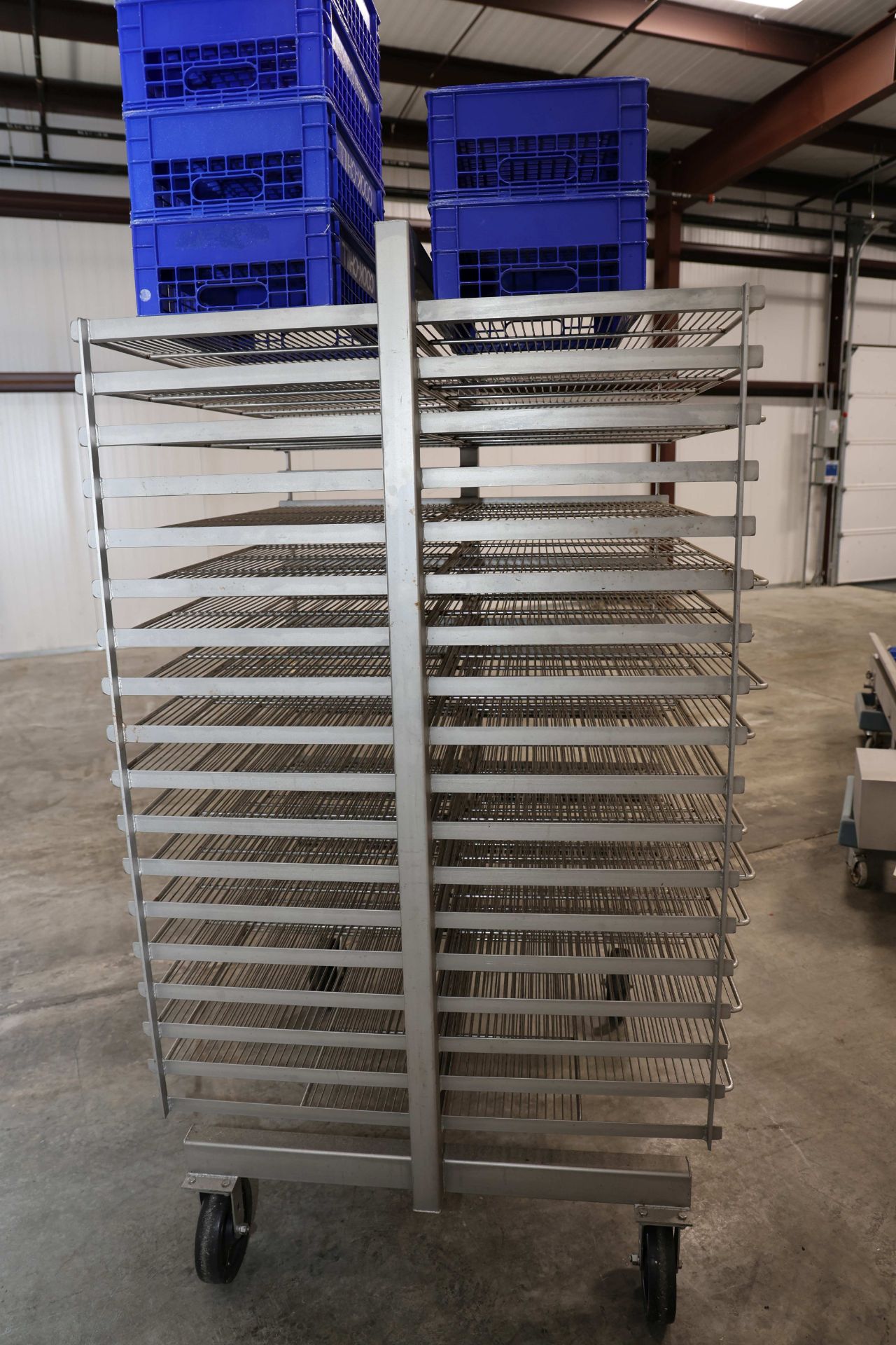 Rolling speed rack with 18 double sided shelves, height 6', width 45 ...