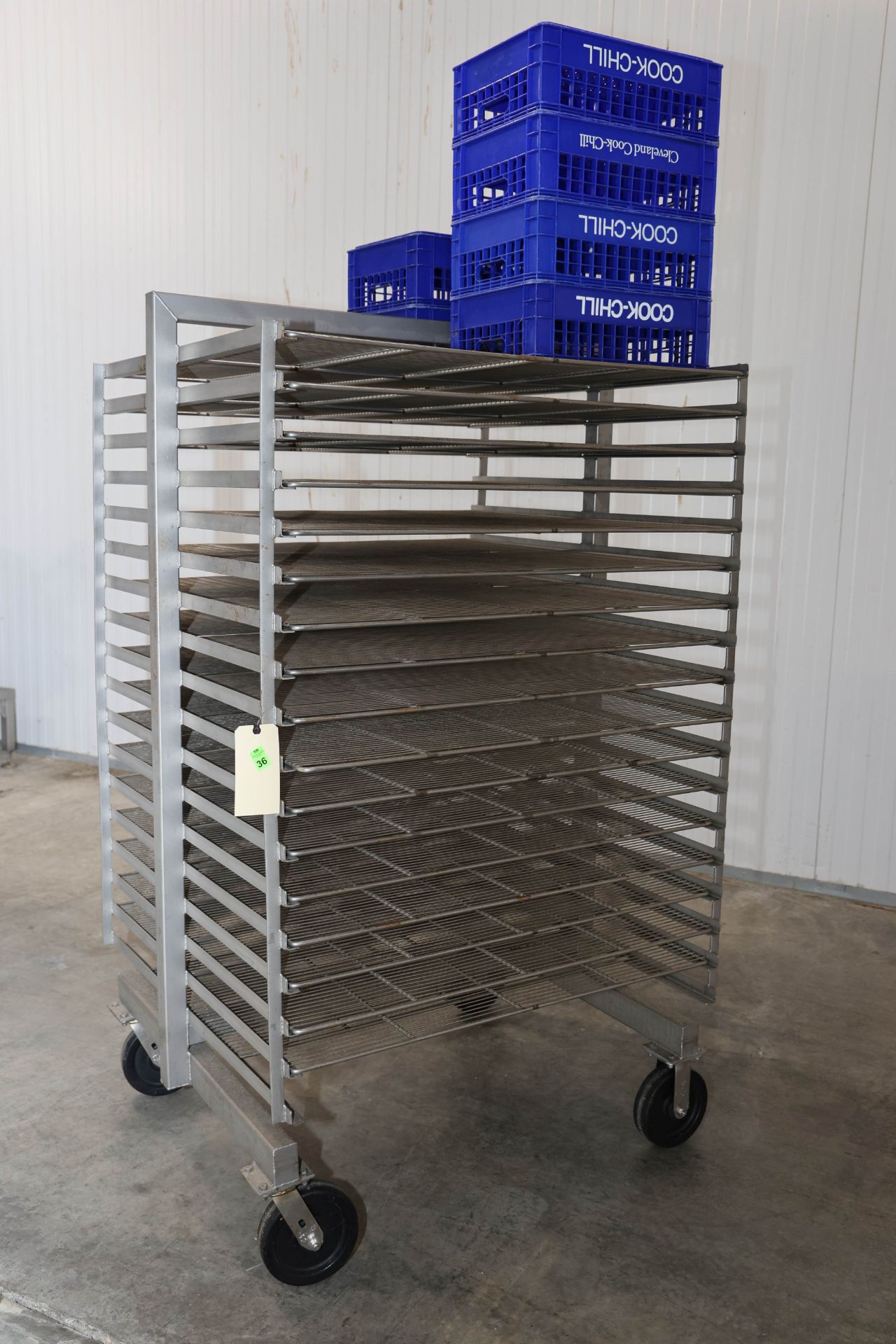 Rolling speed rack with 18 double sided shelves, height 6', width 45 ...