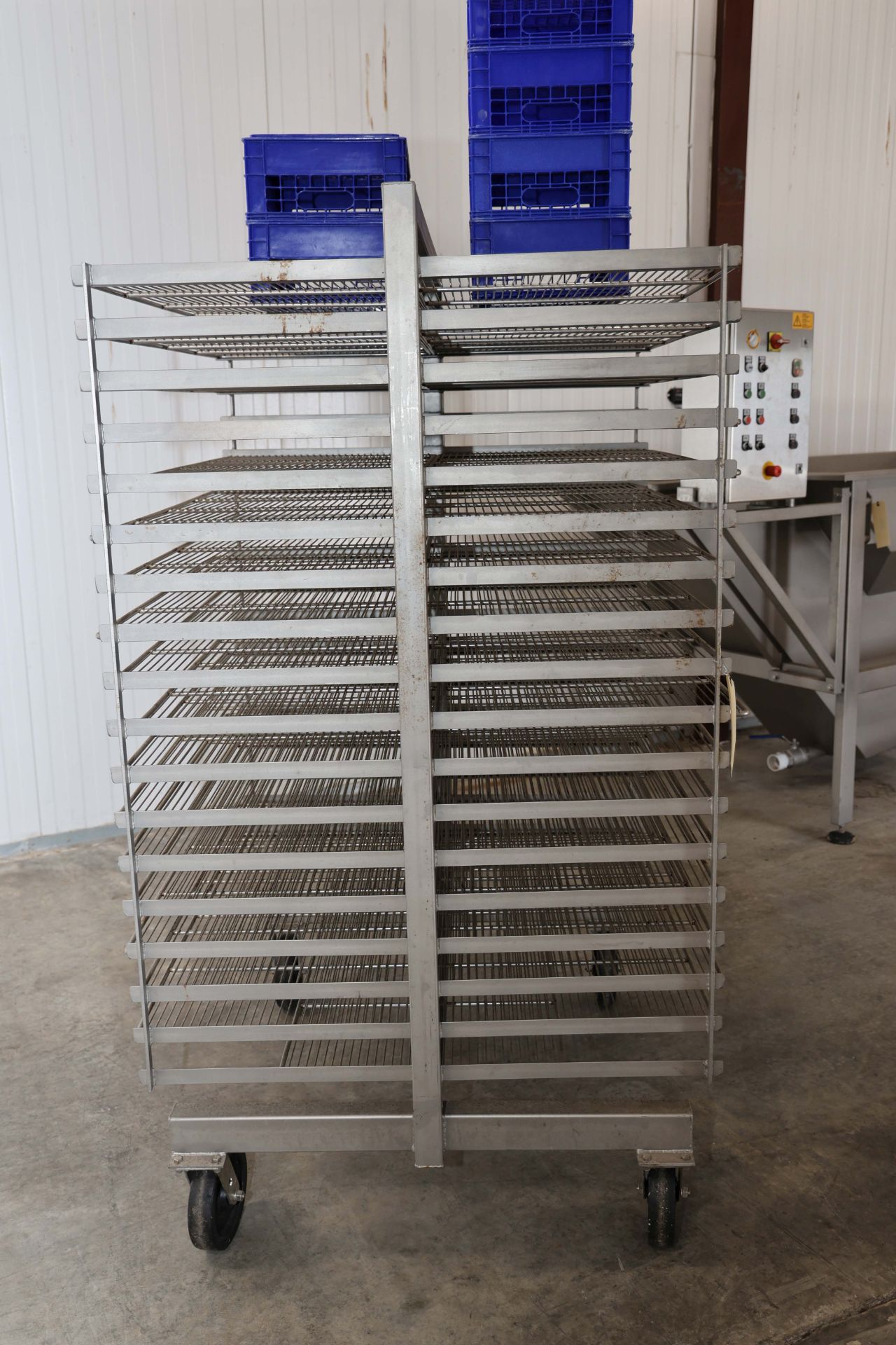 Rolling speed rack with 18 double sided shelves, height 6', width 45 ...
