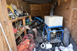 Contents of trailer including wire, stands, gaskets, two fire main gate valves, model 39H3, sprayer,