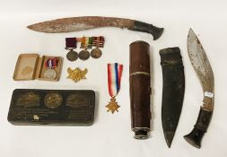 WWI 1915 FIELD TELESCOPE WITH KOOKRI KNIVES IS RELATED TO MEDAL IN COLLECTION - PRESENTED TO