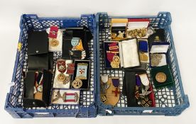 TWO TRAYS OF MASONIC MEDALS, PIN BADGES & OTHERS INCL,SOME SILVER