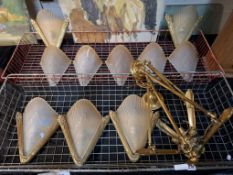 5 ART DECO WALL LIGHTS & CHANDELIER A/F