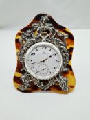 OMEGA 800 SILVER WORKING POCKET WATCH WITH UNUSUAL SILVER INLAID HOLDER