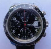 Tudor Prince "Tiger" Chronograph Mens Watch. Black Face, Black Leather Band. Automatic. Includes