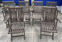 A set of six hardwood high back folding garden chairs. (6)