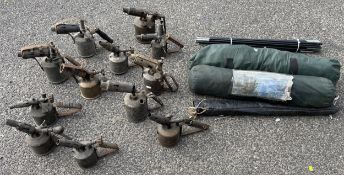 A collection of twentieth century brass blow torches to include makers, Primus and Governor also,