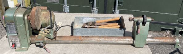 A Nu-tool 12" 5 speed 240v wood turning lathe model No.126A 135cm long together with a spare chuck