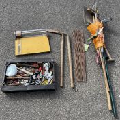 A collection of hand tools to include, pliers, spanners, screwdrivers, hammers and knives, a