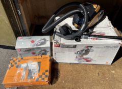 A Performance Power PPL880 240v 800w power planer, a Performance Power 240v 1400w compact slide