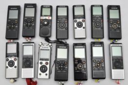 A collection of Olympus digital voice recorders. To include model no. VN-712PC and WS-853.