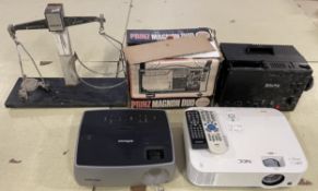 A boxed Prinz Magnon Duo dual gauge zoom projector, a NEC ME301X projector featuring a 3000 lumen