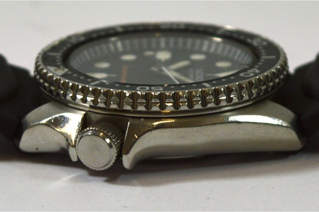 Seiko 200m divers stainless steel automatic day date wristwatch, ref 7826-0020, black dial with - Image 2 of 3
