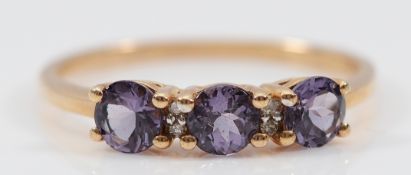 A TGGC 9ct gold amethyst and diamond dress ring, S, 1.9g