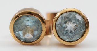 A pair of 9ct gold aquamarine earrings with scroll backs, 6mm, 1.9g