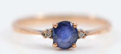 A 14K gold sapphire and brilliant cut diamond three stone ring, M, 1.5g